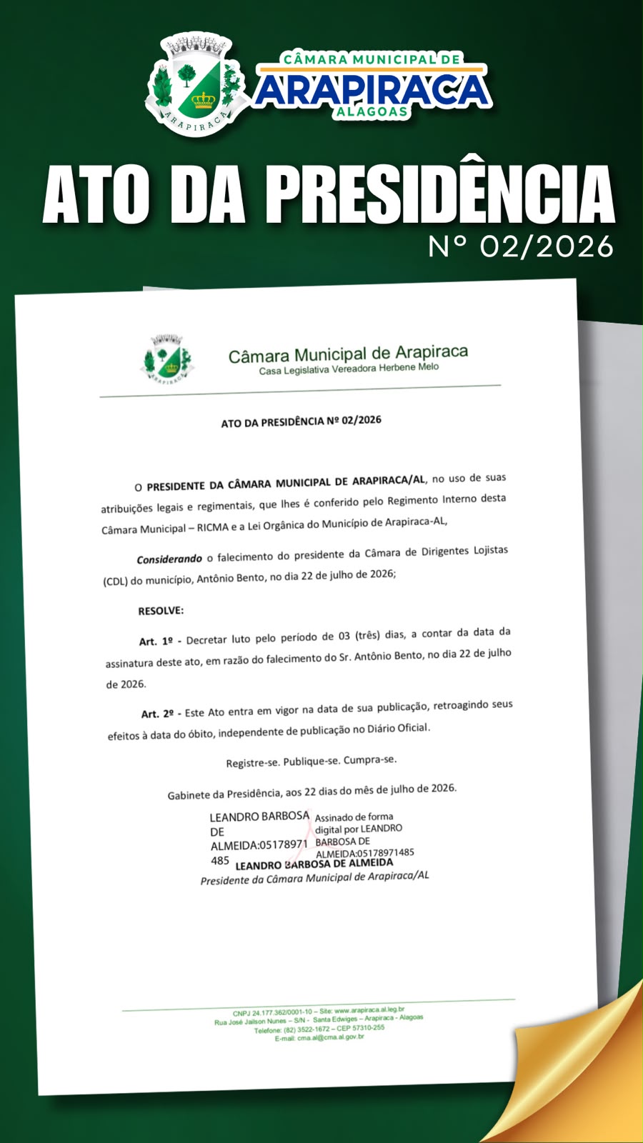 ATO DA PRESIDÊNCIA Nº 02/2026